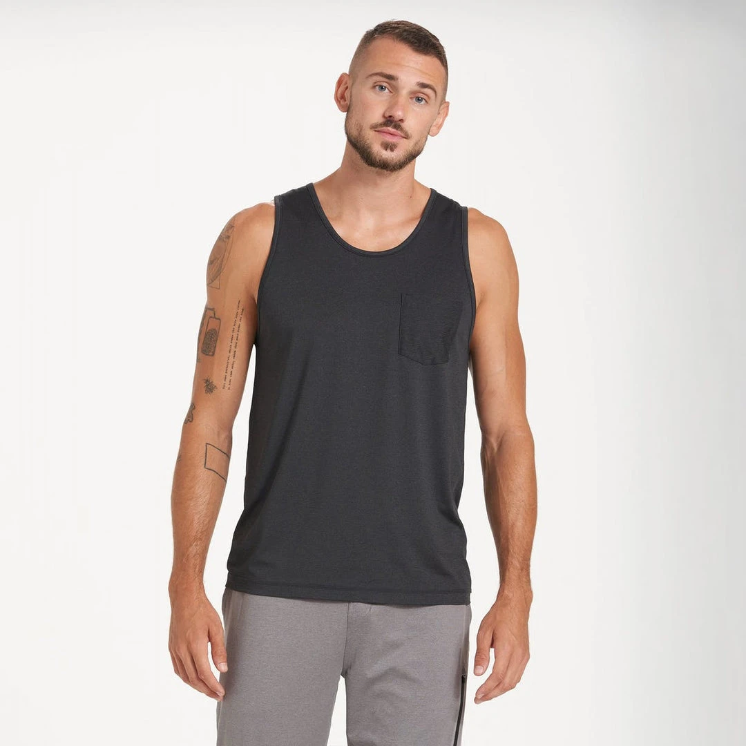 Vuori Men's Tradewind Performance Tank | Black Heather 4 Vuori Men's Tradewind Performance Tank | Black Heather